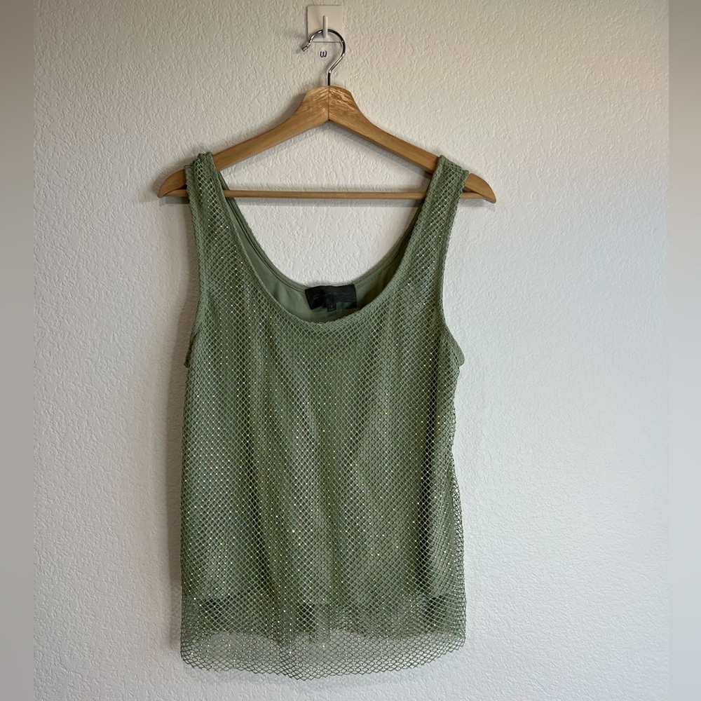 Anthropologie‎ SUNDAY IN BROOKLYN Rhinestone Mesh green Tank Women's S